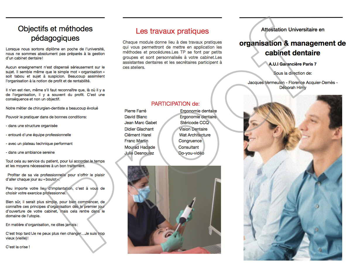 Attestation Universitaire en Organisation & management de cabinet dentaire